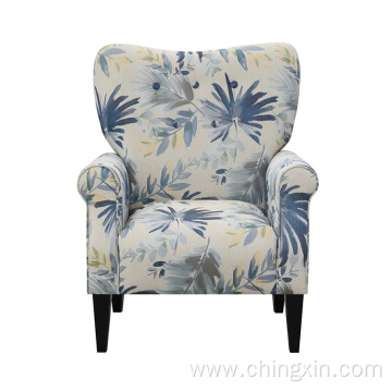 Living Room Chairs Blue Multi Fabric Armed Accent Chair with Solid Wood Legs CX638F